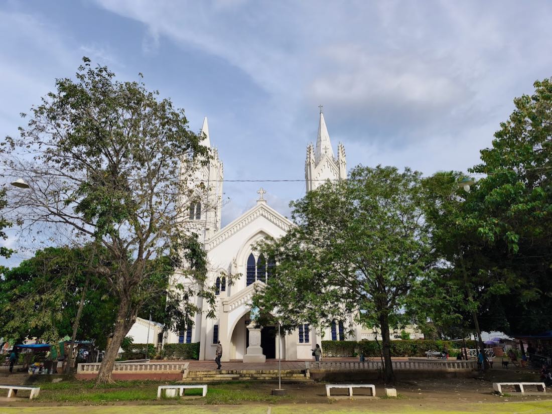 The pale blue Immaculate Conception Cathedral in Puerto Princesa